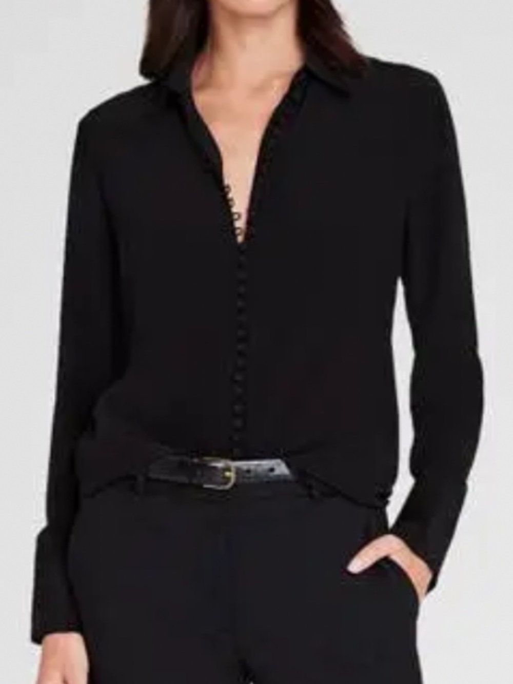 Club Monaco Helki 100% Silk Crêpe de Chine Blouse Black | XS